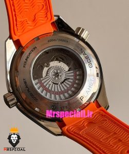 ساعت امگا مردانه سیمستر اتوماتیک رابر نارنجی صفحه مشکی OMEGA SEAMASTER Planet Ocean 016625