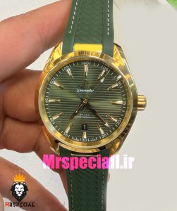 ساعت امگا مردانه سیمستر اتوماتیک بند رابر سبز قاب طلایی OMEGA SEAMASTER Aqua Terra 021720