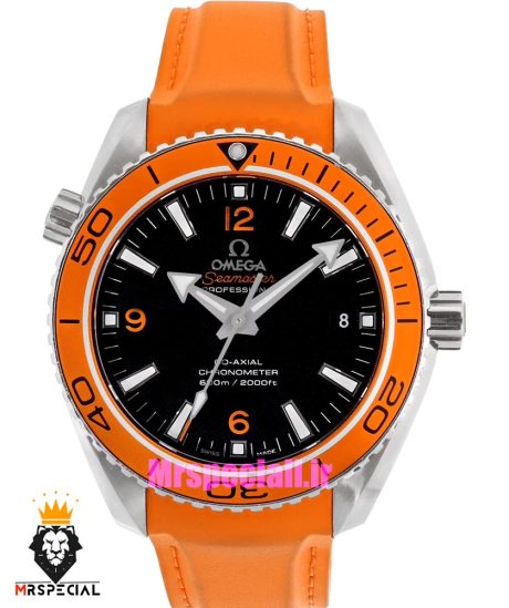 ساعت امگا مردانه سیمستر اتوماتیک رابر نارنجی صفحه مشکی OMEGA SEAMASTER Planet Ocean 016625