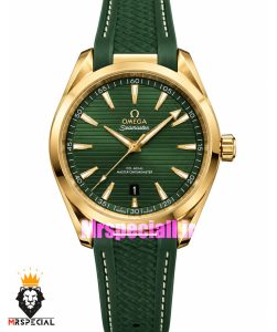 ساعت امگا مردانه سیمستر اتوماتیک بند رابر سبز قاب طلایی OMEGA SEAMASTER Aqua Terra 021720