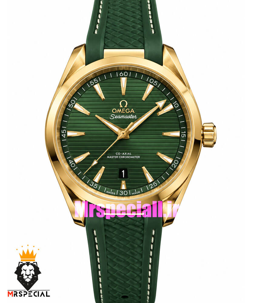 ساعت امگا مردانه سیمستر اتوماتیک بند رابر سبز قاب طلایی OMEGA SEAMASTER Aqua Terra 021720