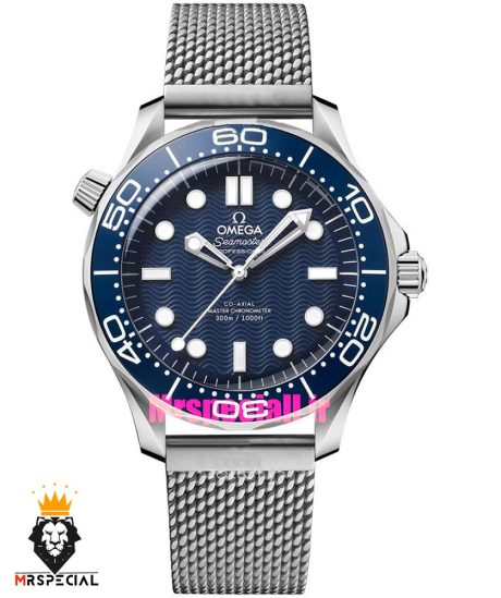 ساعت امگا مردانه مدل سیمستر 007 اتوماتیک بند حصیری صفحه ابی OMEGA SEAMASTER 021539