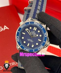 ساعت امگا مردانه سیمستر اتوماتیک بند ناتو صفحه ابی OMEGA SEAMASTER 007 021013