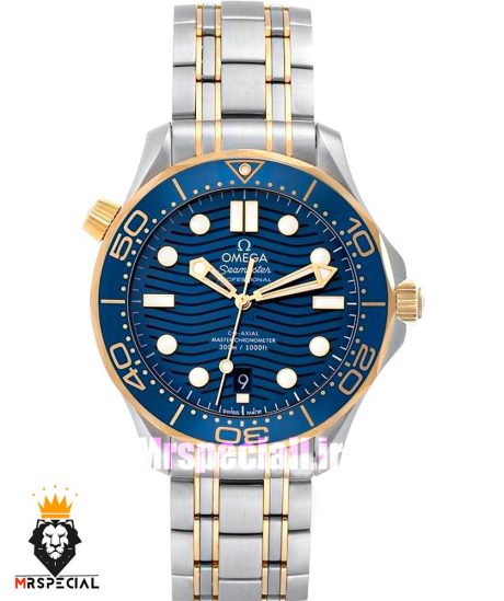 ساعت امگا مردانه مدل سیمستر اتوماتیک دو رنگ طلایی بند استیل صفحه ابی OMEGA SEAMASTER 021012