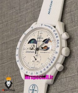 ساعت امگا سواچ اسنوپی کرنوگراف سفید 021484 MOONSHAINE GOLD Snoopy White