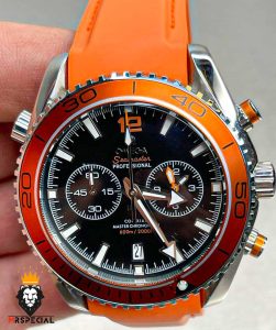 ساعت امگا سیمستر مردانه کرنوگراف بند رابر نارنجی صفحه مشکی OMEGA SEAMASTER 01240