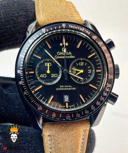 ساعت مردانه امگا اسپید مستر کرنوگراف مشکی بند چرم قهوه ای OMEGA Speedmaster 01201