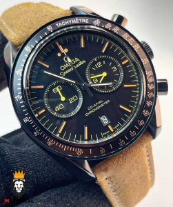 ساعت مردانه امگا اسپید مستر کرنوگراف مشکی بند چرم قهوه ای OMEGA Speedmaster 01201