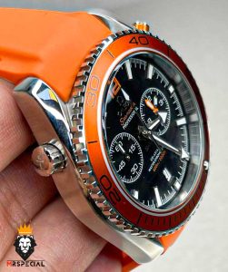 ساعت امگا سیمستر مردانه کرنوگراف بند رابر نارنجی صفحه مشکی OMEGA SEAMASTER 01240