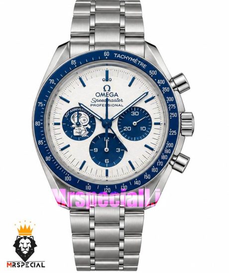 ساعت امگا مردانه اسپید مستر اسنوپی کرنوگراف صفحه سفید ابی OMEGA Speedmaster Snoopy 01899