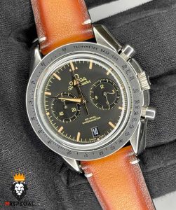ساعت مردانه امگا اسپید مستر کرنوگراف چرم قهوه ای صفحه مشکی OMEGA SPEEDMASTER 1478