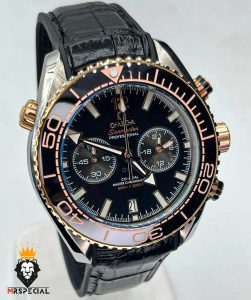 ساعت امگا سیمستر مردانه کرنوگراف بند رابر روکش چرم صفحه مشکی OMEGA Seamaster 01347