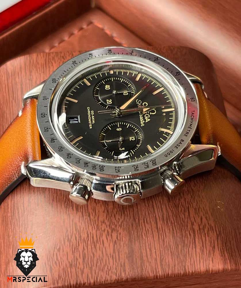ساعت مردانه امگا اسپید مستر کرنوگراف چرم قهوه ای صفحه مشکی OMEGA SPEEDMASTER 1478