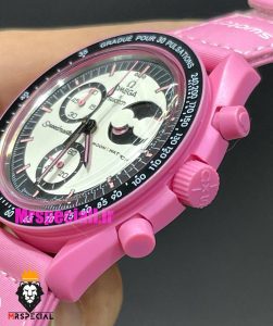 ساعت امگا سواچ زنانه کرنوگراف صورتی 021387 MOONSWATCH