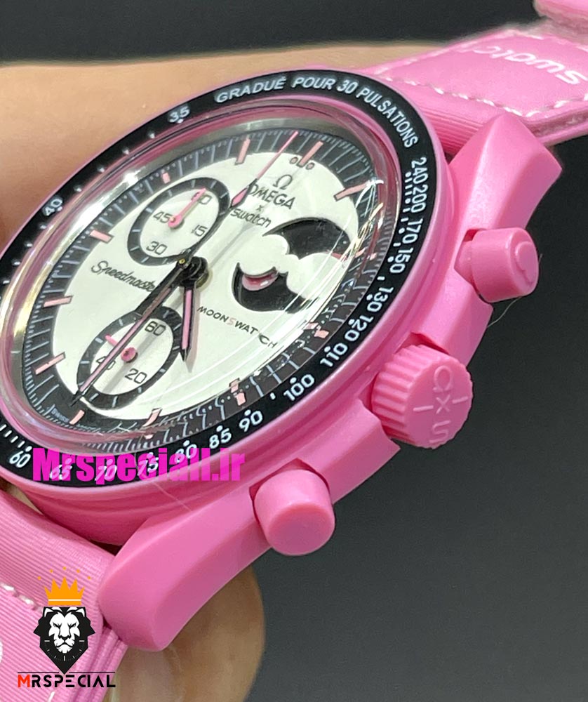 ساعت امگا سواچ زنانه کرنوگراف صورتی 021387 MOONSWATCH