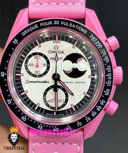 ساعت امگا سواچ زنانه کرنوگراف صورتی 021387 MOONSWATCH