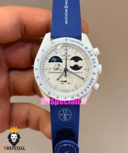 ساعت امگا سواچ اسنوپی مون شاین رابر ابی صفحه سفید 021644 MOONSHAINE GOLD Snoopy White 