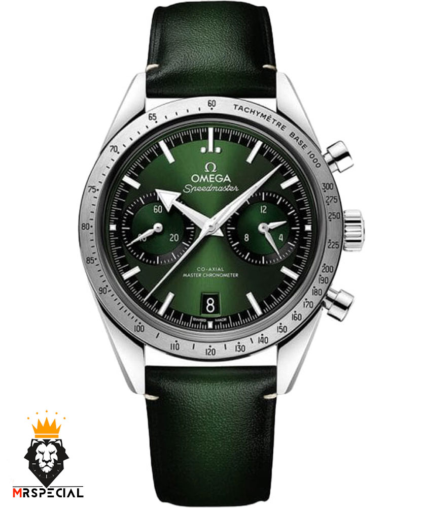 ساعت مچی مردانه امگا اسپیدمستر کرنوگراف چرم سبز صفحه سبز OMEGA SPEEDMASTER 0933