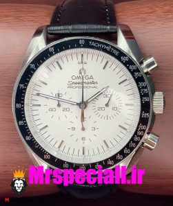 ساعت مچی مردانه امگا اسپید مستر کرنوگراف بند چرم صفحه سفید OMEGA Speedmaster moonwatch 020662