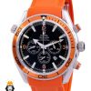 ساعت امگا سیمستر مردانه کرنوگراف بند رابر نارنجی صفحه مشکی OMEGA SEAMASTER 01240
