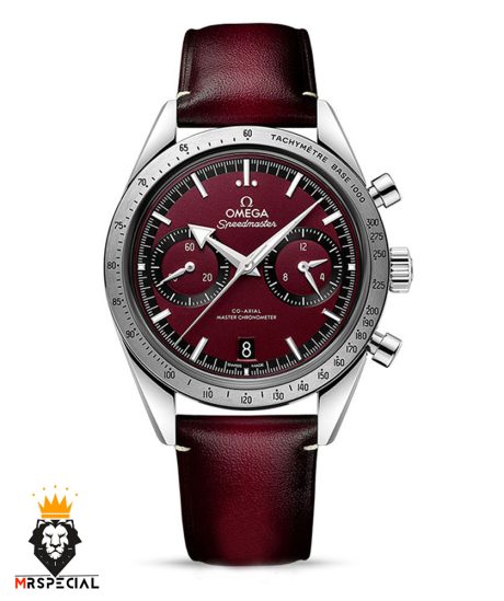 ساعت مچی مردانه امگا اسپیدمستر کرنوگراف بند چرم قرمز صفحه قرمز OMEGA SPEEDMASTER 0931