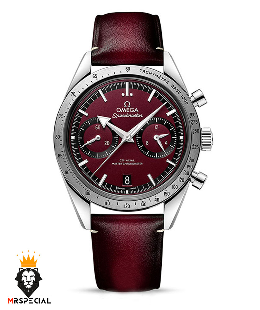 ساعت مچی مردانه امگا اسپیدمستر کرنوگراف بند چرم قرمز صفحه قرمز OMEGA SPEEDMASTER 0931