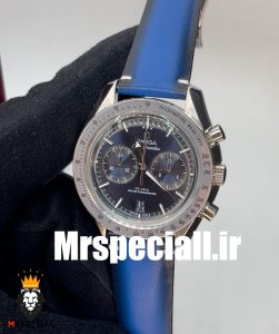 ساعت مچی مردانه امگا اسپیدمستر کرنوگراف بند چرم ابی صفحه ابی OMEGA SPEEDMASTER 0932