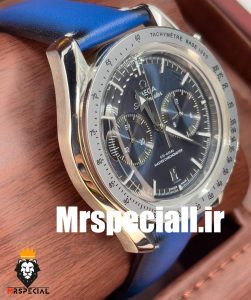 ساعت مچی مردانه امگا اسپیدمستر کرنوگراف بند چرم ابی صفحه ابی OMEGA SPEEDMASTER 0932