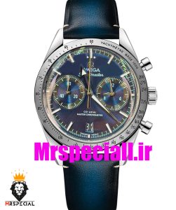 ساعت مچی مردانه امگا اسپیدمستر کرنوگراف بند چرم ابی صفحه ابی OMEGA SPEEDMASTER 0932