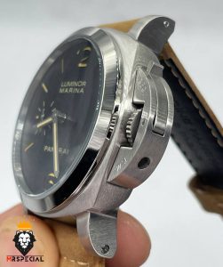 ساعت پنرای مردانه اتوماتیک بند چرم کاراملی قاب استیل صفحه مشکی 01354 Panerai Luminor Submersible