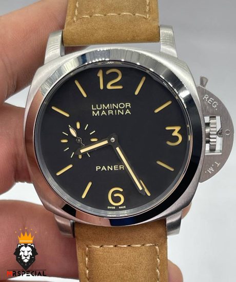 ساعت پنرای مردانه اتوماتیک بند چرم کاراملی قاب استیل صفحه مشکی 01354 Panerai Luminor Submersible