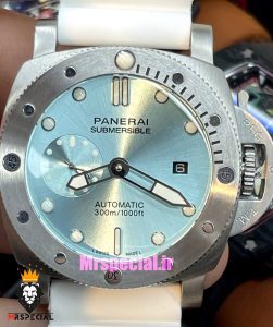 ساعت مردانه پنرای اتوماتیک بند رابر سفید صفحه تیفانی 021402 Panerai Luminor Submersible 