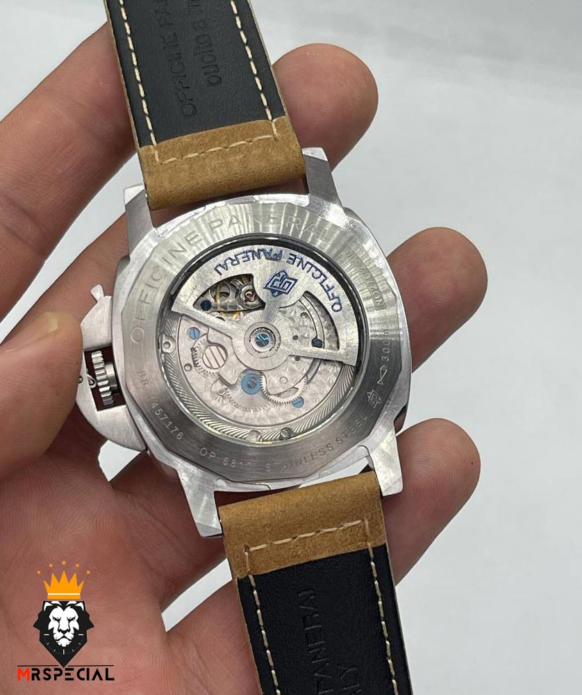 ساعت پنرای مردانه اتوماتیک بند چرم کاراملی قاب استیل صفحه مشکی 01354 Panerai Luminor Submersible