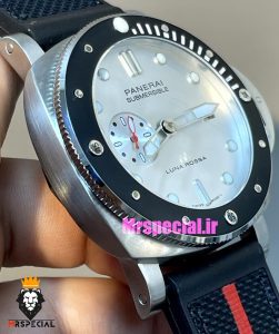 ساعت مردانه پنرای اتوماتیک بند رابر مشکی قرمز صفحه سفید 021404 Panerai Luminor Submersible 