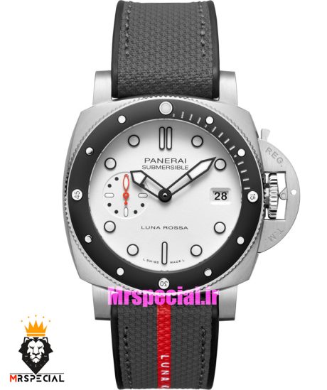 ساعت مردانه پنرای اتوماتیک بند رابر مشکی قرمز صفحه سفید 021404 Panerai Luminor Submersible