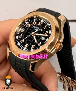ساعت مردانه پتک فیلیپ اکوانات کوارتز رزگلد بند رابر صفحه مشکی 021718 Patek Philippe Aquanaut
