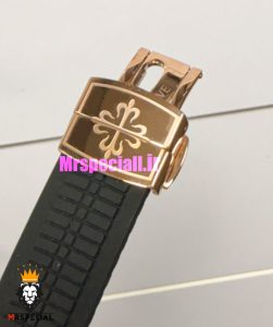 ساعت مردانه پتک فیلیپ اکوانات کوارتز رزگلد بند رابر صفحه مشکی 021718 Patek Philippe Aquanaut