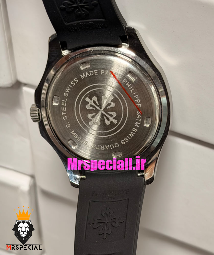 ساعت مردانه پتک فیلیپ اکوانات کوارتز بند رابر مشکی صفحه مشکی 021717 Patek Philippe Aquanaut