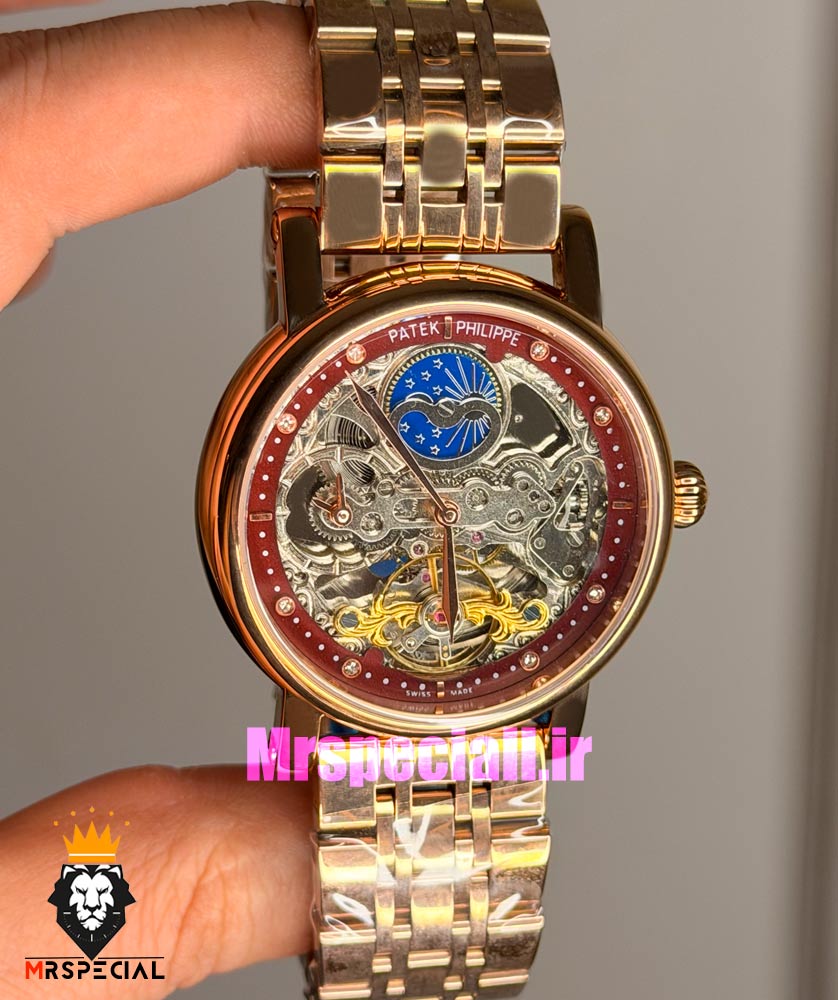 ساعت پتک فیلیپ مردانه اتوماتیک بند استیل رزگلد صفحه اسکلتون Patek Philippe 021721