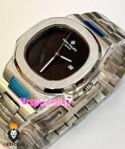 ساعت پتک فیلیپ مردانه ناتیلوس بند استیل صفحه مشکی Patek Philippe NUATILOS 021695 