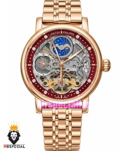 ساعت پتک فیلیپ مردانه اتوماتیک بند استیل رزگلد صفحه اسکلتون Patek Philippe 021721