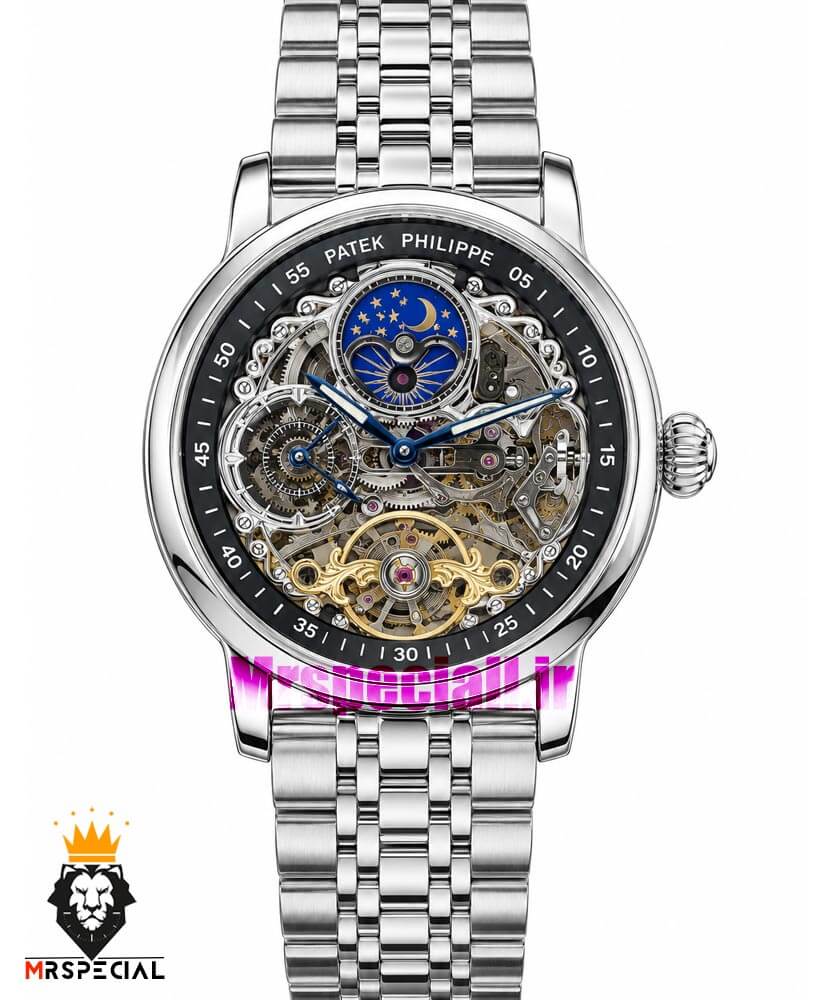 ساعت پتک فیلیپ مردانه اتوماتیک بند استیل صفحه اسکلتون Patek Philippe 021722