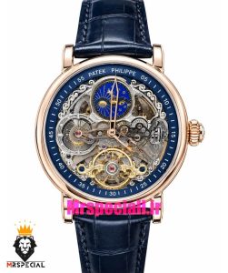 ساعت پتک فیلیپ مردانه اتوماتیک رزگلد بند چرم صفحه اسکلتون Patek Philippe 021723