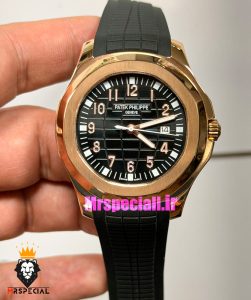 ساعت مردانه پتک فیلیپ اکوانات کوارتز رزگلد بند رابر صفحه مشکی 021718 Patek Philippe Aquanaut