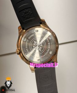 ساعت مردانه پتک فیلیپ اکوانات کوارتز رزگلد بند رابر صفحه مشکی 021718 Patek Philippe Aquanaut