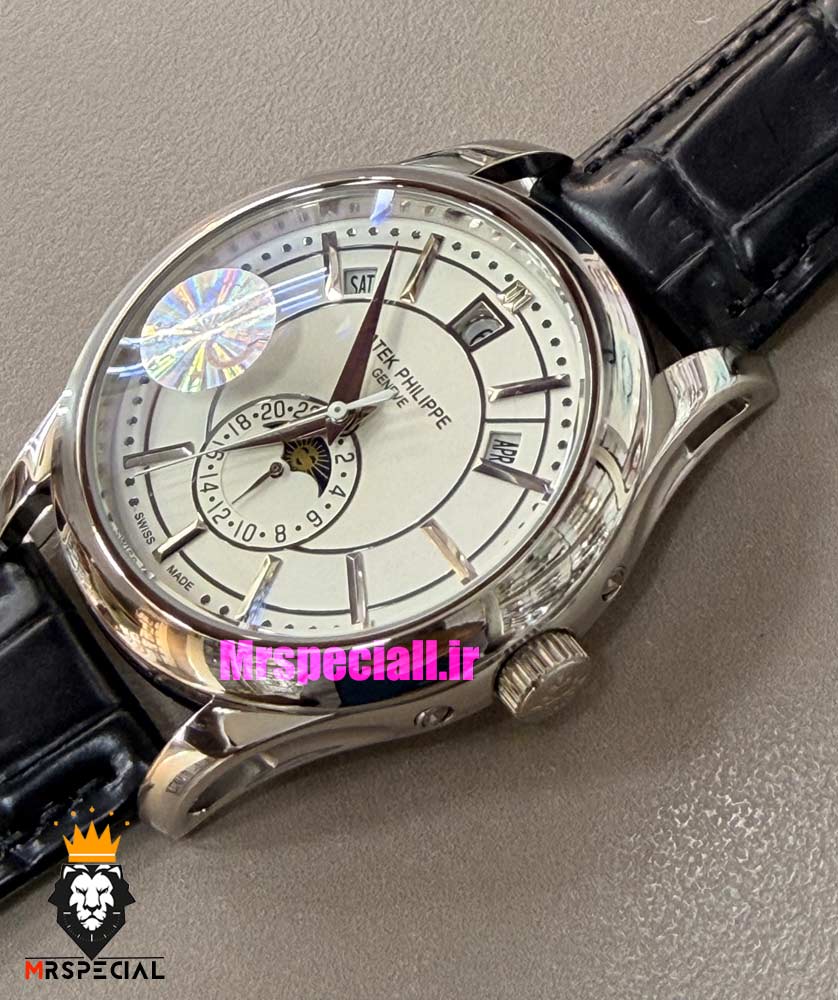 ساعت پتک فیلیپ مردانه دی دیت اتوماتیک چرم صفحه سفید Patek Philippe Day date Moon Phase 021579