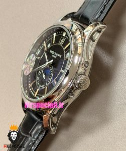 ساعت پتک فیلیپ مردانه دی دیت اتوماتیک چرم صفحه مشکی Patek Philippe Day date Moon Phase 021578