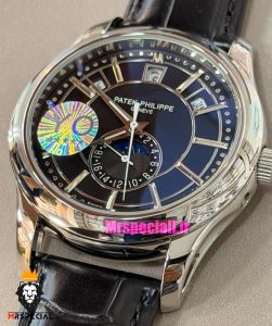 ساعت پتک فیلیپ مردانه دی دیت اتوماتیک چرم صفحه مشکی Patek Philippe Day date Moon Phase 021578