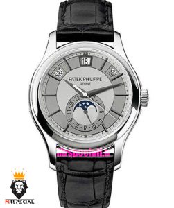 ساعت پتک فیلیپ مردانه دی دیت اتوماتیک چرم صفحه سفید Patek Philippe Day date Moon Phase 021579