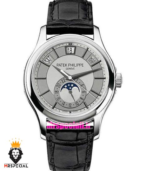 ساعت پتک فیلیپ مردانه دی دیت اتوماتیک چرم صفحه سفید Patek Philippe Day date Moon Phase 021579